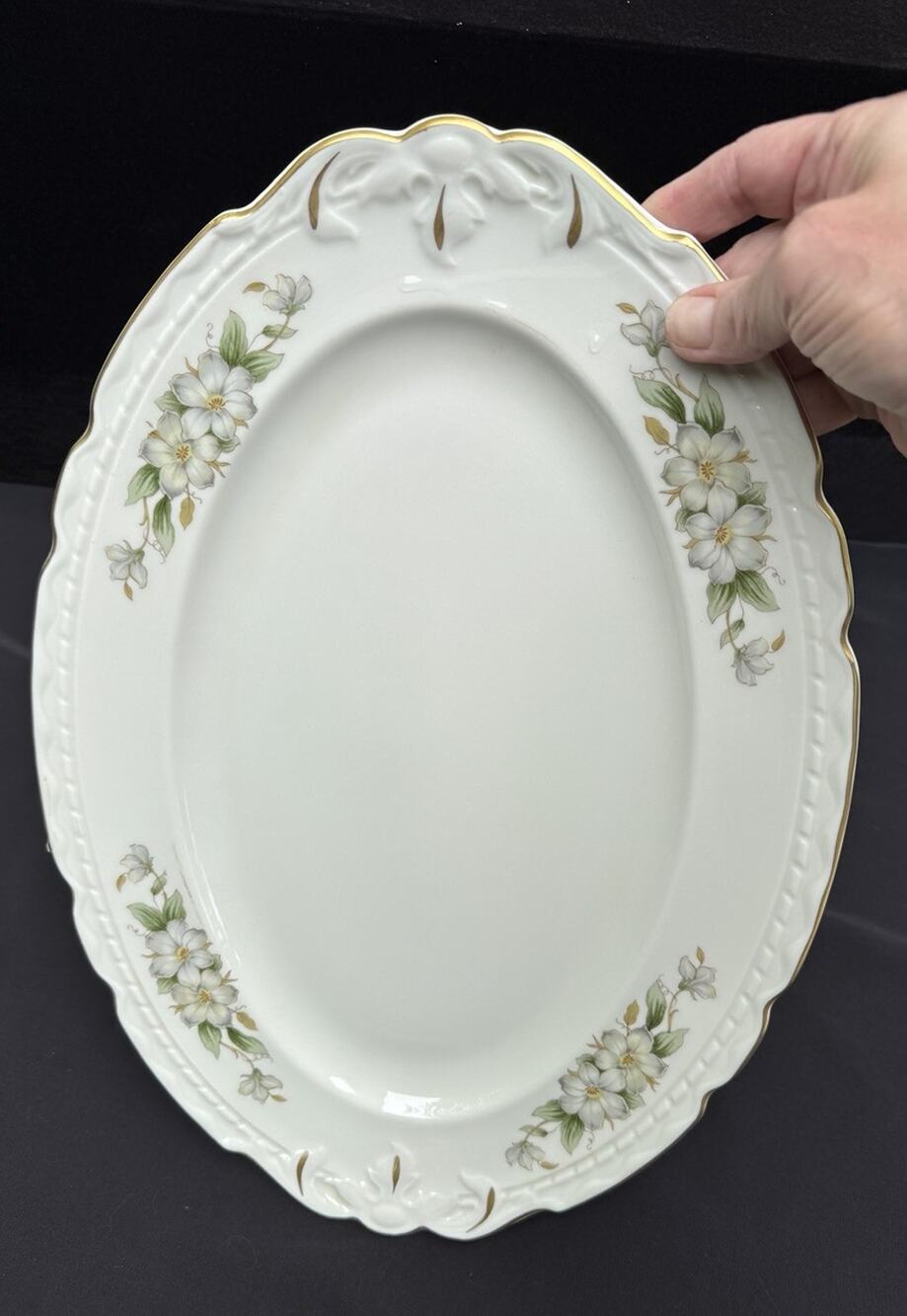 Elegant Embassy Porcelain Floral Gold Trimmed Oval Serving Platter 15.5” EUC